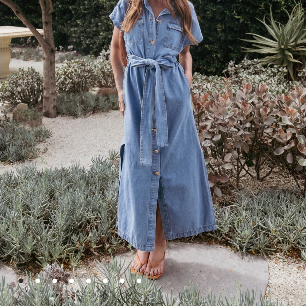 Petal & Pup Blue Buttoned Tie Front Maxi Dress WORN ONCE